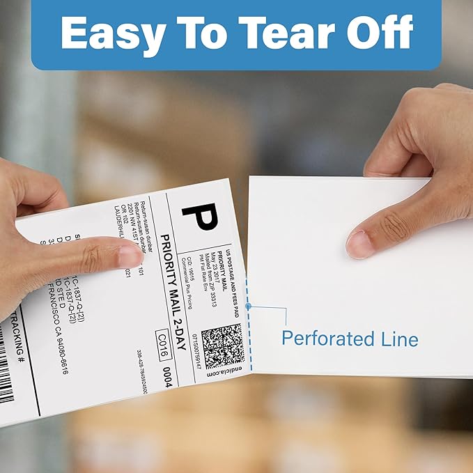 LotFancy 4x6 Thermal Labels, 500 Shipping Labels with Perforation, Permanent Adhesive, White Mailing Label Stickers, Compatible with Rollo, Zebra Thermal Printers-DeskLoop Office