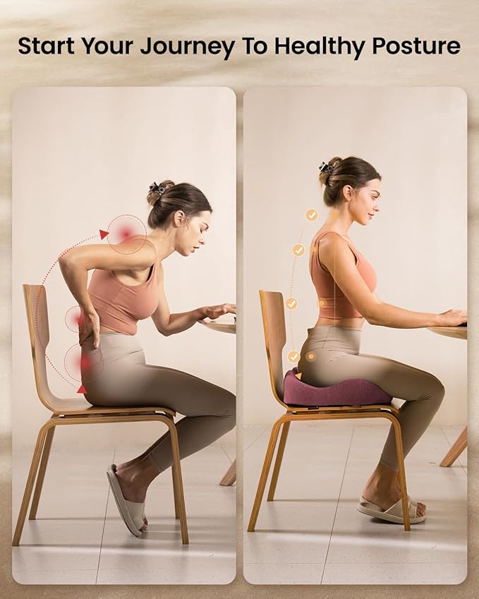 ProtoArc Seat Cushion, Office Chair Cushion for Sciatica, Coccyx Cushion, Ergonomic Memory Foam Seat Cushion for Car, Home, Pressure Relief Pad for Hip, Tailbone, All Day Comfort - Wine Red-DeskLoop Office