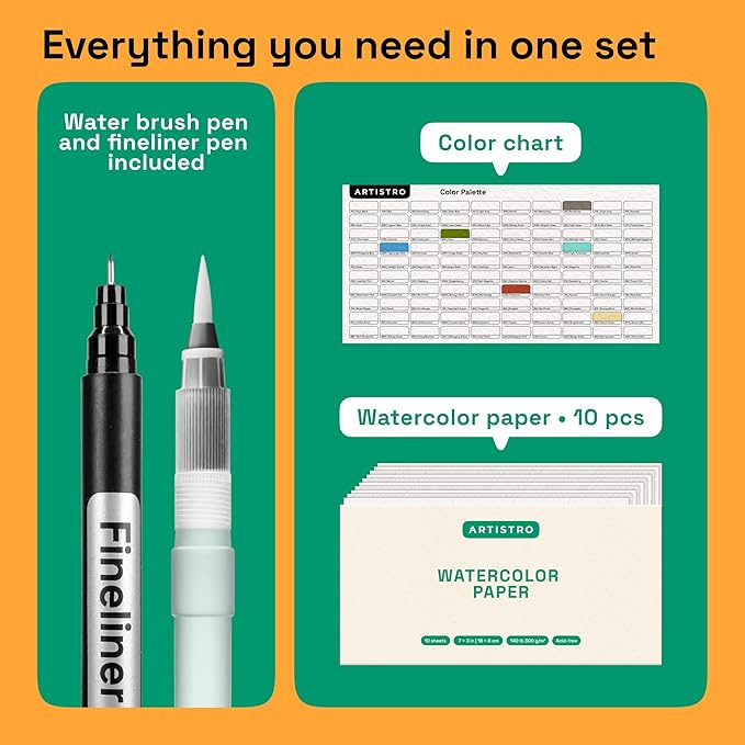 ARTISTRO 100 Watercolor Markers Teacher Appreciation Gifts – Brush Pens, Fineliner, Water Brush, Portable Bag – Vibrant, Washable, Non-Toxic – Ideal Gift for Women for Coloring, Calligraphy & Art-DeskLoop Office