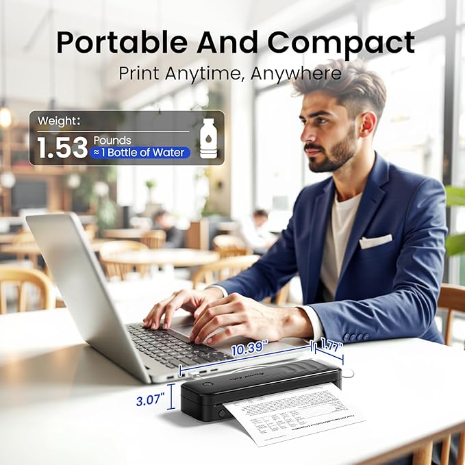 2025 Portable Printers Wireless for Travel, Inkless Thermal Printer Support 8.5" x 11"& A4, Mobile Printers with Carry Case, Bluetooth Portable Printer for Office,Travel,School,Car,Home,Black-DeskLoop Office