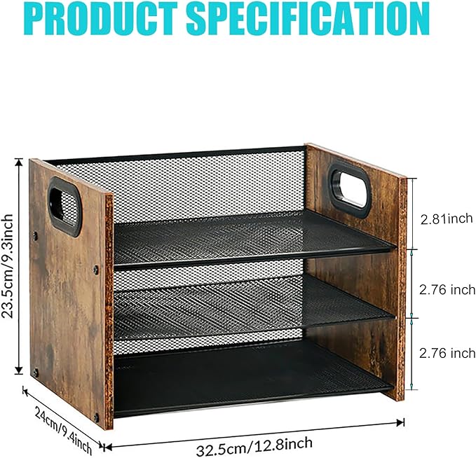 Wood Desk Organizer - 3-Tier Desktop File Organizer, Wooden Paper Tray, Office Desk Organzier and Accessories for Papers, Mail, Notebooks, Stationery-DeskLoop Office