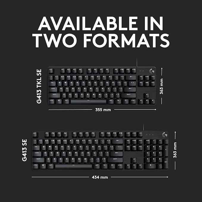 Logitech G413 TKL SE Mechanical Gaming Keyboard - Compact Backlit Keyboard with Tactile Mechanical Switches, Anti-Ghosting, Compatible with Windows, macOS - Black Aluminum-DeskLoop Office