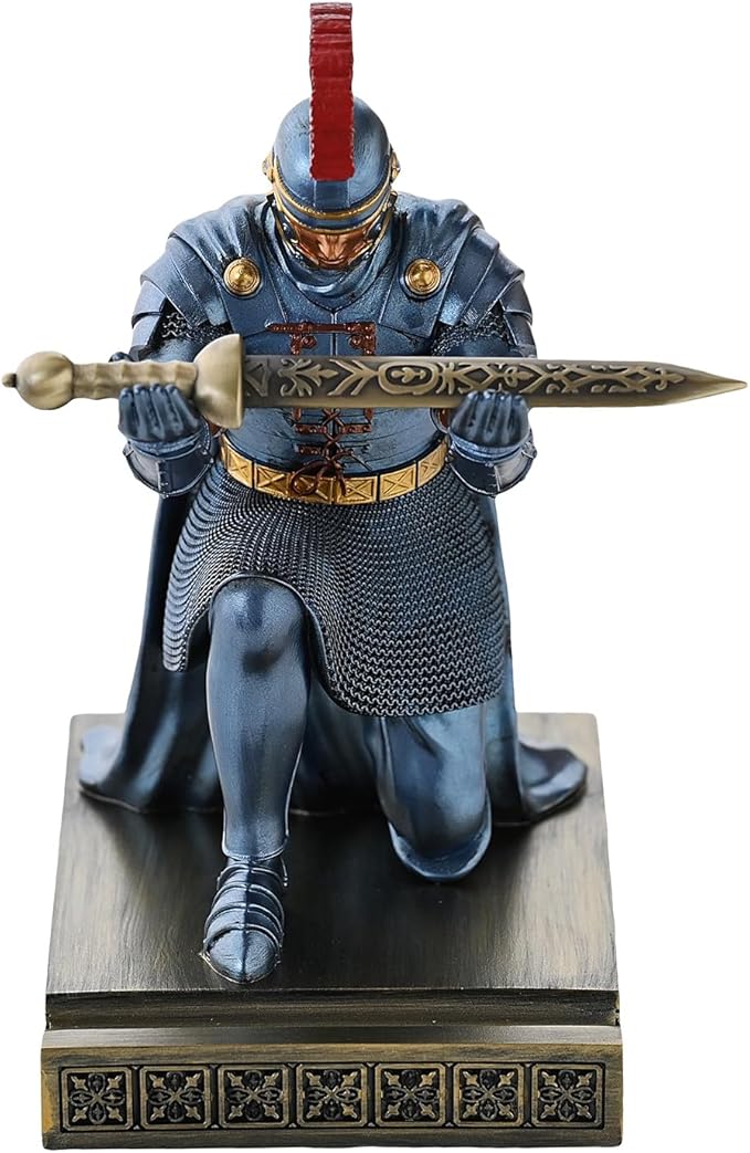 Roman Praetorian Prefect Warrior Knight Pen Holder Desk Ornament Resin Praetorian Guard Mobile Phone Stand Desk Accessories and Organizer for Office with a Letter Opener (Blue)-DeskLoop Office