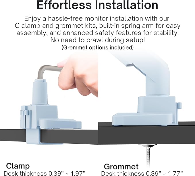 Pixio PS1S Wave Blue Single Monitor Arm Stand Desk Mount - Fits up to 32 inches Monitors and up to 19.8lbs. VESA Compatibility and Integrated Cable Management-DeskLoop Office