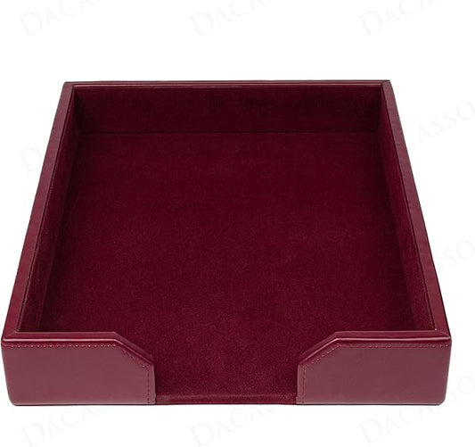 Dacasso Burgundy Bonded Leather Luxury Letter Tray Holder & Paper Organizer for Desk - Executive Desk Decor & Office Organization Essential-DeskLoop Office