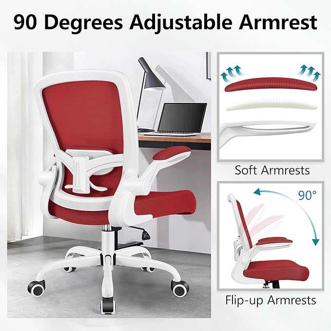 FelixKing Office Chair, Ergonomic Desk Chair Breathable Mesh Chairs with Adjustable High Back Lumbar Support Flip-up Armrests, Executive Swivel Comfy Task Computer Chairs for Home Office Fire Brick-DeskLoop Office