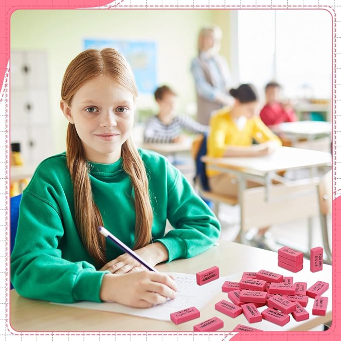 180 Pcs Inspirational Erasers for Kids Christian Pencil Erasers Bulk, Back-to-School Gifts Motivational and Cute Supplies for Students Classrooms, Drawing(Pink,Motivational)-DeskLoop Office