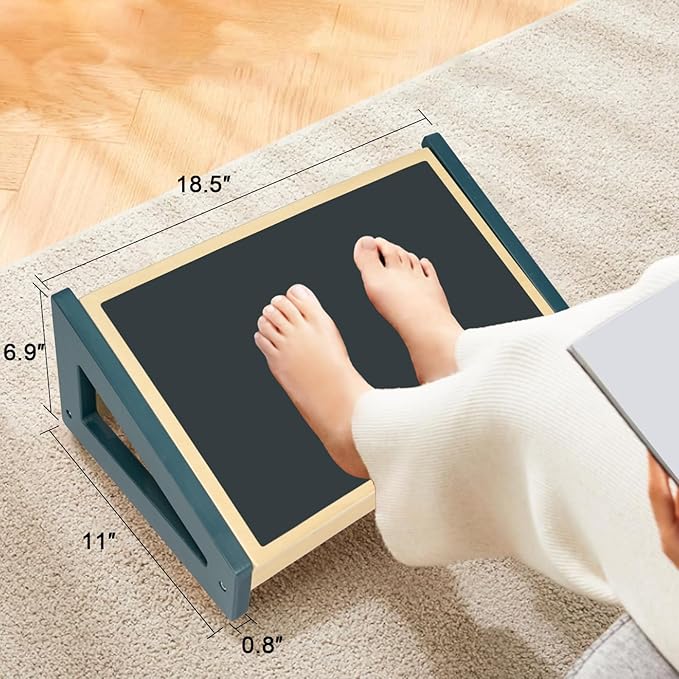 WOOD CITY Foot Rest for Under Desk at Work, 3 Heights Adjustable Footrest with Silicone Surface, 2in1 Foot Stool Improve Posture, Reduce Fatigue & Pain, Ideal for Home/Office/Gaming(Natural-Deep Blue)-DeskLoop Office