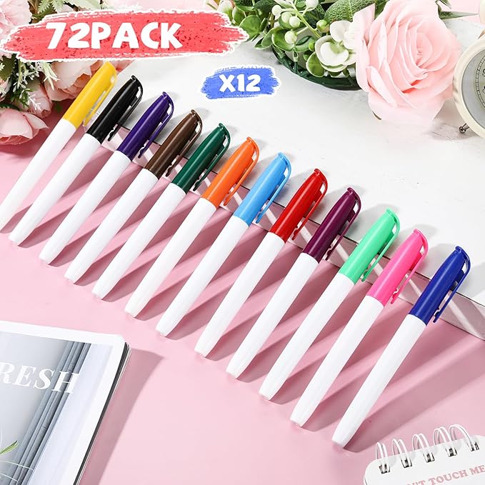 72 Pack 0.4mm Ultra Fine Point Permanent Marker Bulk, Fine Tip Permanent Markers Set, Quick Dry, Waterproof, Durable, Works on Paper, Glass, Ceramic, Plastic, Wood, Rock, Metal (12 Colors)-DeskLoop Office