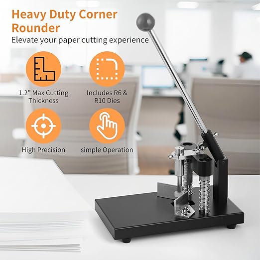 Corner Rounder, Paper Punch Cutter, Hand-Operated Corner Rounding Machine with R6mm and R10mm Dies, Industrial Heavy Duty Paper Cutting Tool for Laminate-DeskLoop Office
