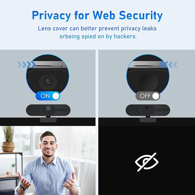 4K Webcam with Speaker and 4 AI Noise-Cancelling Mics, Wide Angle PC Cameras with Remote, Auto Focus, Privacy Cover, Tripod, Great for Computer, Zoom, Skype, Teams, Laptop, Personal Video Calling-DeskLoop Office