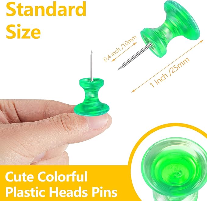 Outus 100 Pcs Giant Push Pins Large Thumb Tacks Plastic Heads 1 Inch Jumbo Push Pins for Cork Board Map Posters Office School(Red, Yellow, Blue, Green, Clear)-DeskLoop Office
