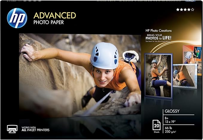 HP Advanced Photo Paper, Glossy, 13x19 in, 20 sheets (CR696A),White-DeskLoop Office