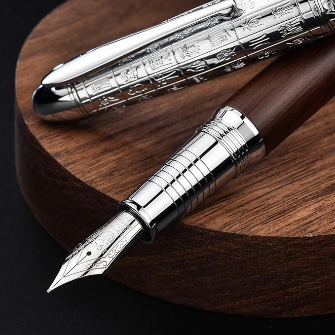 Hongdian 6016 Natural Wood Fountain Pen, Iridium Extra Fine Nib Writing Pen with Metal Pen Case-DeskLoop Office