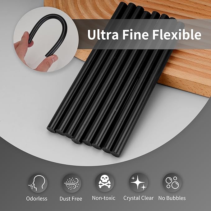 MATUFF Black Hot Glue Sticks Full Size 0.43” Dia x 8” Long, 20 pcs Hot melt Adhesive Glue Sticks, All-Purpose Glue Gun Sticks for DIY Black Crafting Arts and Wedding Cards, Stamp Sealing-DeskLoop Office