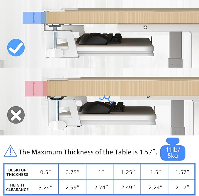 suptek Keyboard Tray Under Desk Pull Out with C Clamp Mount, Computer Keyboard & Mouse Tray, 25.6 (30 Including Clamps) x 11.8 inch Slide-Out Platform Computer Drawer for Typing, White, DSF1W-DeskLoop Office