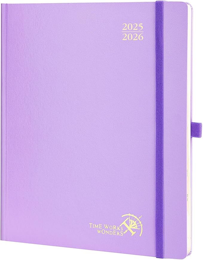 POPRUN Planner 2025-2026, (Large 8.5'' x 10.5'' Hard Cover) Academic Calendar (July 25-June 26) Daily Weekly and Monthly Appointment Book with Hourly Time Slots, Monthly Tabs, 100 GSM - Violet-DeskLoop Office