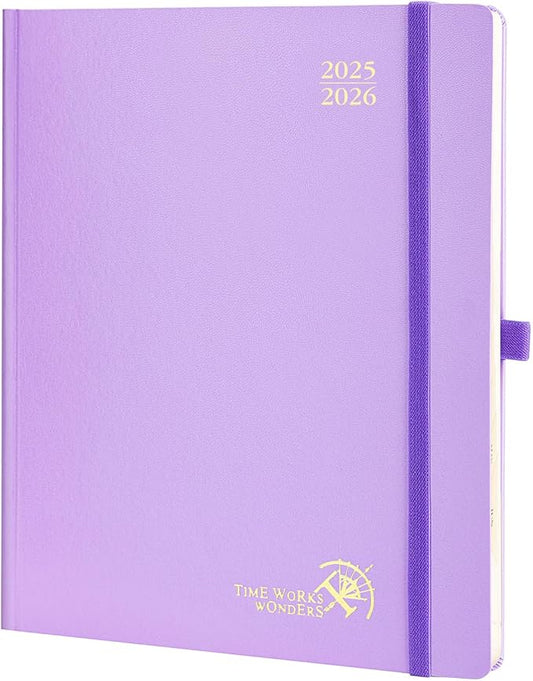 POPRUN Planner 2025-2026, (Large 8.5'' x 10.5'' Hard Cover) Academic Calendar (July 25-June 26) Daily Weekly and Monthly Appointment Book with Hourly Time Slots, Monthly Tabs, 100 GSM - Violet-DeskLoop Office