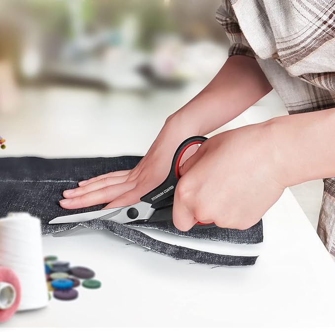 Scissors 8" Multipurpose Right/Left Handed Titanium Coated Sturdy Sharp Scissors for Office Home School Students-DeskLoop Office