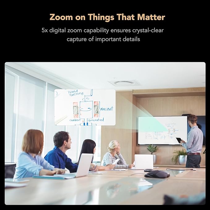 NUROUM C46 4K Video Conference Webcam, 8MP CMOS/AI Auto-Framing/5x Zoom, Conference Room Camera with Noise Cancelling Microphone&Speaker, 16ft Voice Pickup for PC/Laptop Zoom/Teams-DeskLoop Office