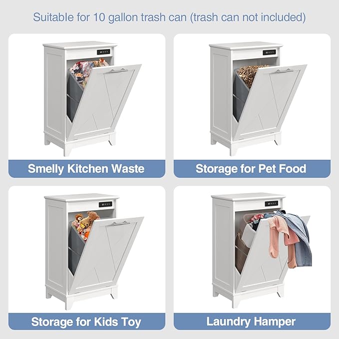 Tilt Out Trash Cabinet, Kitchen Trash Can Cabinet w/Negative ion and deodorizing Function, Dog Proof 20 Gallon Garbage Can Cabinet for Kitchen, Bathroom, Living Room, White-DeskLoop Office