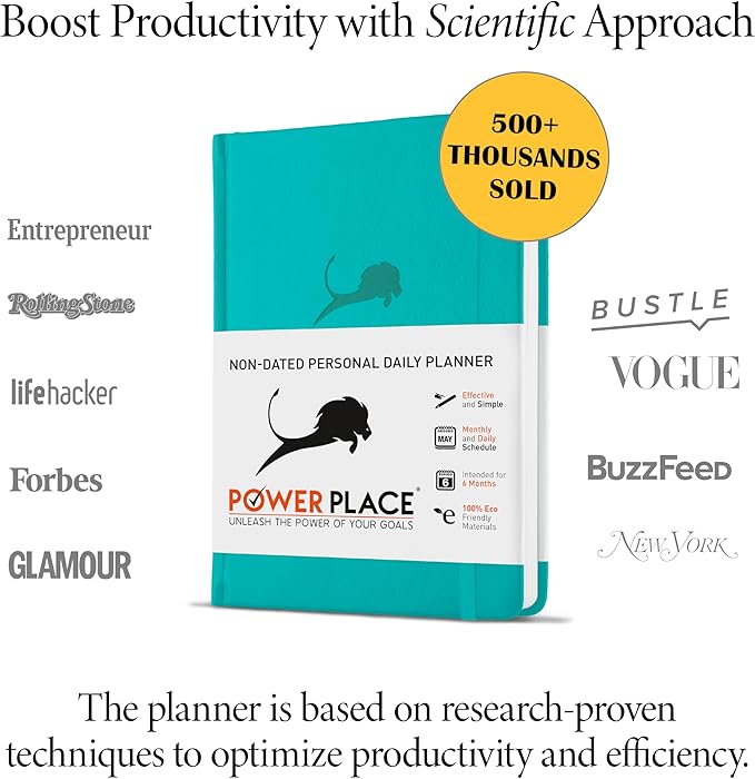 Daily Planner, Calendar and Gratitude Journal to Improve Time-Management, Productivity & Happiness | Vegan Leather Hardcover Organizer with Blank Dates, Undated 6 Months 24 Hour Agenda-DeskLoop Office