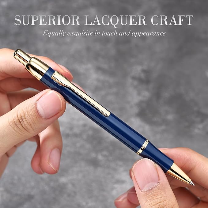 Blue Gel Pen With 24K Gold Finish, Fine lacquer work, Fancy Gift Set for Men & Women, Black Refill, Ideal Office Supplies, Professional, Writing, Executive,Office, Nice Retractable Pens-DeskLoop Office