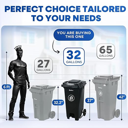 32 Gallon Step-On Large Outdoor Trash Can with Lid and Wheels - Outside Plastic Rolling Garbage Can - Rollout Commercial Heavy-Duty Container Barrel, Gray 2 Pack-DeskLoop Office