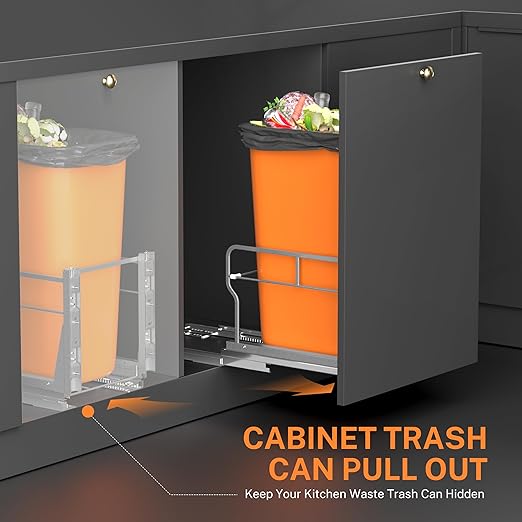 YJHome Pull Out Trash Can Under Cabinet with Soft-Close Slides, Garbage Can Not Included, Cabinet Trash Can Pull Out Kit with Door Mounting Kit, Requires Minimum Cabinets Opening 12" W X 18" D-DeskLoop Office