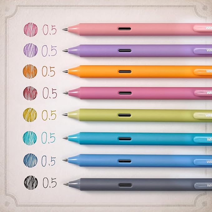 WRITECH Fine Point Gel Pens: 8ct 0.5mm Multi Colored Ink Colors Retractable Pen for Smooth Writing Note Taking Journaling Assorted Coloring No Bleed & Smear & Smudge (Vintage Set)-DeskLoop Office