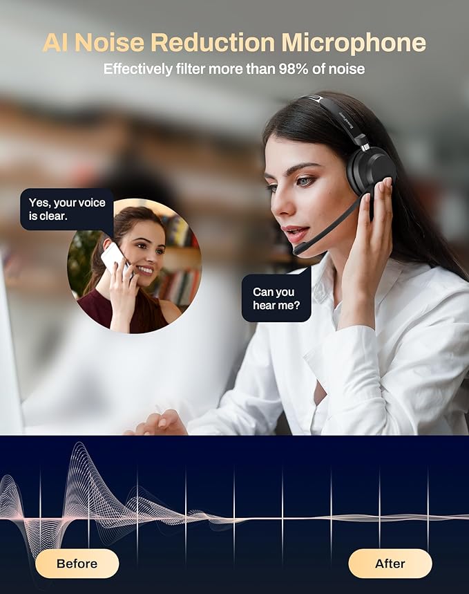 USB Headset with Microphone for PC & Laptop - Noise Reduction On-Ear Wired Headphones with in-Line Volume Control, Call Answer Button for MS Teams, IP Phones, Work, Zoom, Skype-DeskLoop Office
