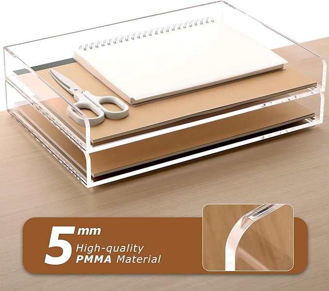 2 Pack- Stackable Paper Letter Tray, A4 File Tray Desk Organizer, Acrylic Desk Organizers and Accessories Sorter, Clear Workspace Office Supplies Organizers, 12.4inx8.86inx3.46in-DeskLoop Office
