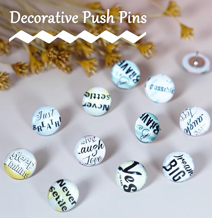 24Pcs Decorative Push Pins,Decorative Thumb Tacks for Bulletin Board, Cork Board Thumbtacks,Photos Wall Maps,Cute Thumbtack for Cubicle Decor,Classroom,Home and Office Decor(Motivational-Yes)-DeskLoop Office