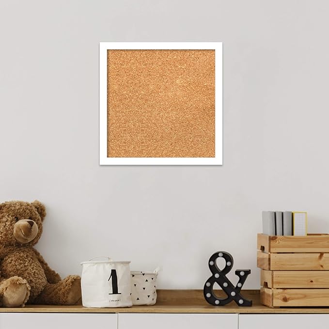 Amanti Art Natural Cork Board for Wall, 13x13 Vision Board with White Frame, X-Small Corkboard Office Decor for Home Organization, Modern Corkboard Pinboard to Display Items for Home Organization in-DeskLoop Office