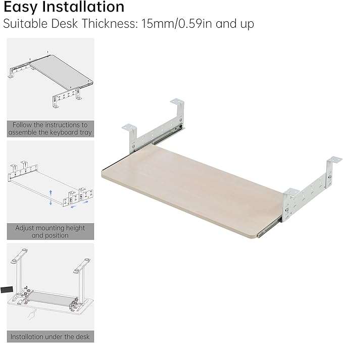 EUREKA ERGONOMIC Adjustable Keyboard Tray Under Desk, 28x11 Inch Large Slide Out Keyboard & Mouse Platform Tray, Wooden Pull Out Computer Keyboard Drawer for Typing Home Office Desk, Maple-DeskLoop Office