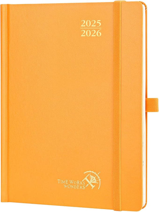 POPRUN Planner 2025-2026, (Medium 6.5'' x 8.5'' Hard Cover) Academic Calendar (July 25-June 26) Daily Weekly and Monthly Appointment Book with Hourly Time Slots, Monthly Tabs, 100 GSM - Orange-DeskLoop Office