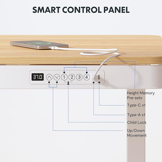 FLEXISPOT 55" Electric Standing Desk with Drawers, Quick Assembly Home Office Sit Stand Desk with Storage, USB Charging, Computer Desk for Home Office (Maple Top + White Adjustable Frame, Comhar)-DeskLoop Office