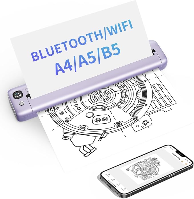 Rongta Portable Printers Wireless for Travel, WiFi & Bluetooth Mobile Printer, Thermal Inkless Printer for School/Office/Home Use, Compatible with Android,iOS & Laptop (Purple)-DeskLoop Office