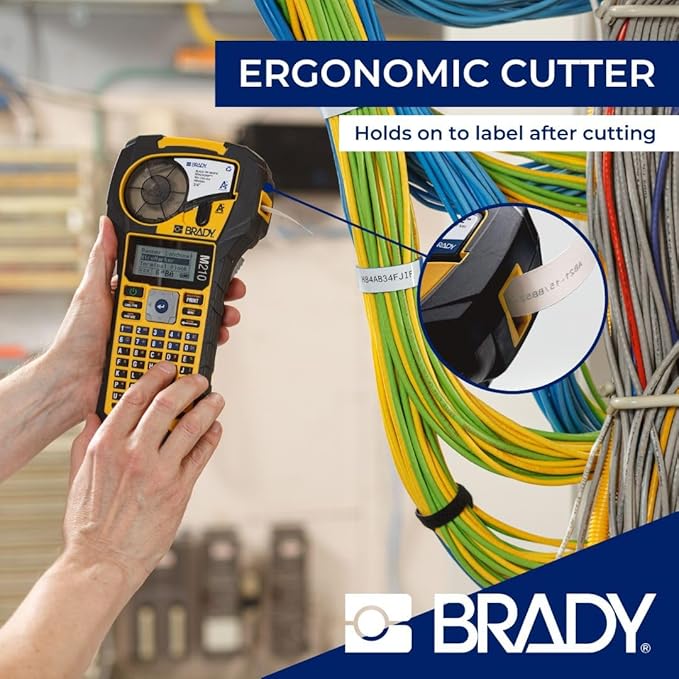 Brady M210 Portable Label Printer with Rubber Bumpers, Multi-Line Print, 6 to 40 Point Font (Replaces BMP21-PLUS Printer), Yellow/Black, 9.5 in H x 4.5 in W x 2.5 in D-DeskLoop Office