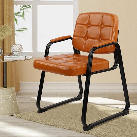 CLATINA Office Guest Chair, Leather Reception Chairs with Padded Arms, Desk Chair No Wheels Stationary for Conference Lobby Waiting Room Training Side Elderly, Orange-DeskLoop Office