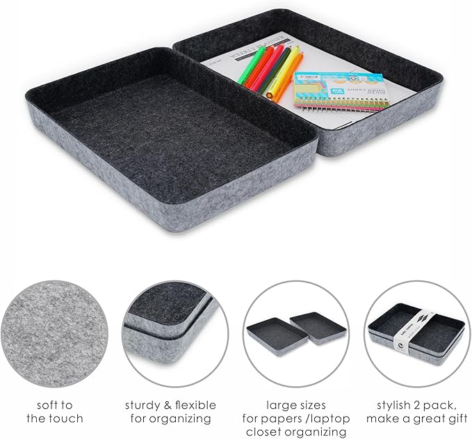 Welaxy 2-piece Office desk drawer organizer tray letter-size documents paper book file Folder Holder storage bins ( Charcoal )-DeskLoop Office