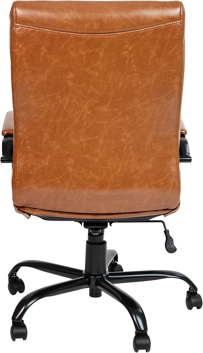 Flash Furniture Whitney High-Back Swivel LeatherSoft Desk Chair with Padded Seat and Armrests, Adjustable Height Padded LeatherSoft Office Chair, Brown/Black Gold-DeskLoop Office