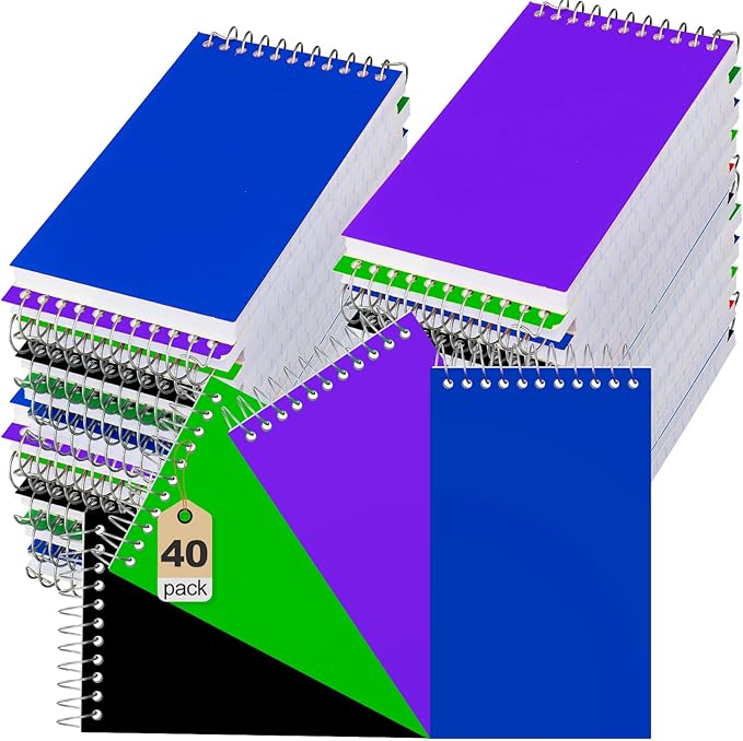 40 Pcs Small Pocket Notebooks 3 x 5 Inch Mini Memo Spiral Notepads Top Bound College Ruled Lined Note Pads for Back School Office Journaling Noting, 75 Sheets/Pad (Dark Color)-DeskLoop Office