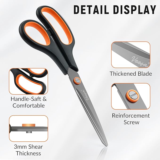 Scissors, 3-Pack Titanium Coated Non Stick Scissors (8.5’’, 7.5’’, 5.5’’) - Premium All-Purpose Cutting Tools for Craft, Office & Home Use-DeskLoop Office