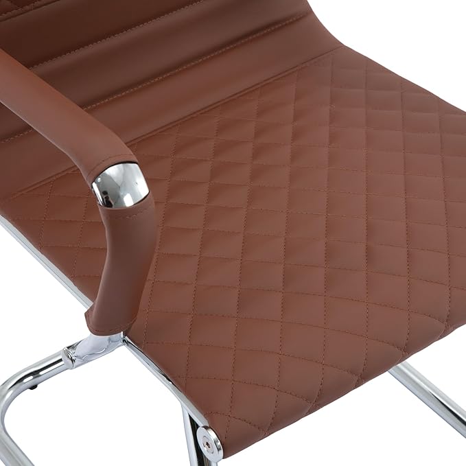 Modern Office Chairs Set of 2, Brown Faux Leather, Ergonomic, Adjustable Height, Conference Room, Reception Area-DeskLoop Office