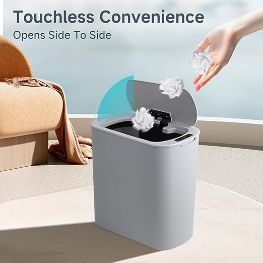 5 Gallon Motion Senor Bathroom Trash Can with Lid, Automatic Garbage Can Touchless, Smart Plastic Waste Basket for Narrow Spaces, Bathroom, Office, Bedroom, Living Room (Gray)-DeskLoop Office