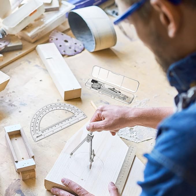 Zonon 2 Set Protractor and Compass Set, Student Geometry Math Set Drawing Compass and 6 Inch Clear Swing Arm Protractors 180 Degree Math Protractor-DeskLoop Office