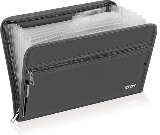ENGPOW Accordion File Organizer,Fireproof 13 Pockets Expanding File Folder,Document Organizer Folder with Zipper&Labels,Portable Home Travel Safe Storage for Letter A4 Files and More,Gray-DeskLoop Office