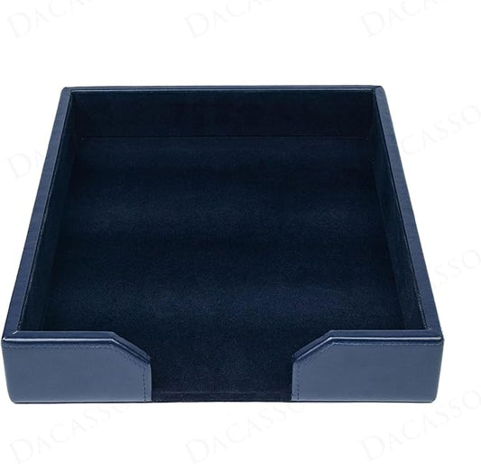 Dacasso Navy Blue Bonded Leather Luxury Letter Tray Holder & Paper Organizer for Desk - Executive Desk Decor & Office Organization Essential-DeskLoop Office