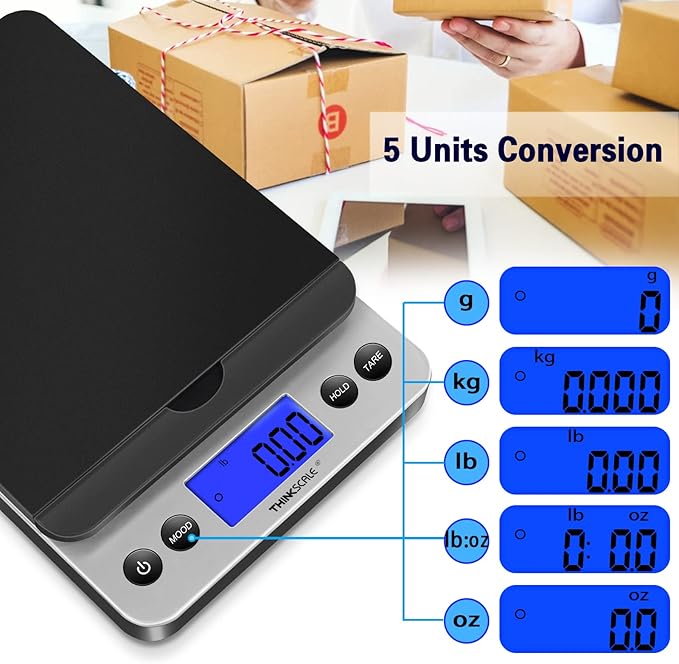 THINKSCALE Shipping Scale, 86lb Postal Scale with Hold and Tear Function, 5 Units, Auto-Off, Postage Scale for Packages Mailing Small Business, AC Adapter & Battery Included-DeskLoop Office
